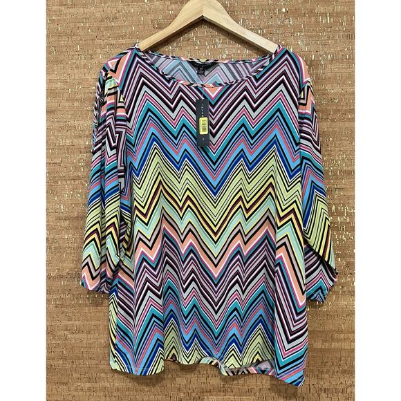 Investments Multicolor ZigZag Striped 3/4 Split Sleeve Size 2X - Picture 1 of 7